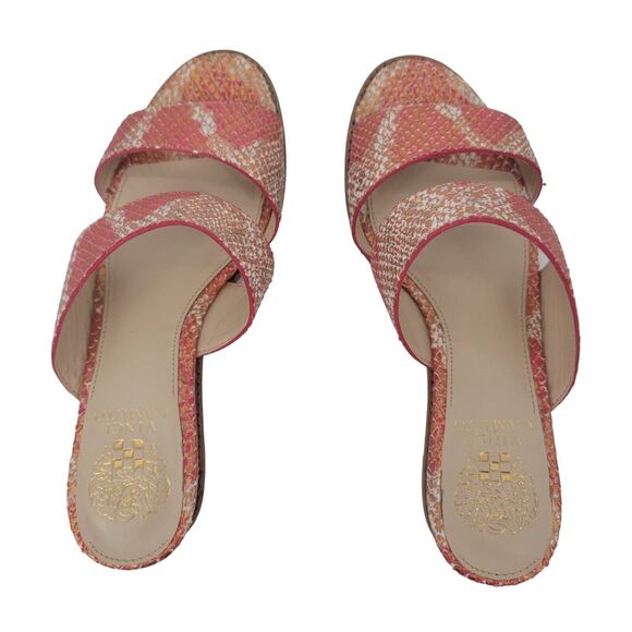 Vince Camuto Size 7.5 Leather Demi-Wedge Slide Sandals Relindie Red Sunset Snake - Picture 6 of 8